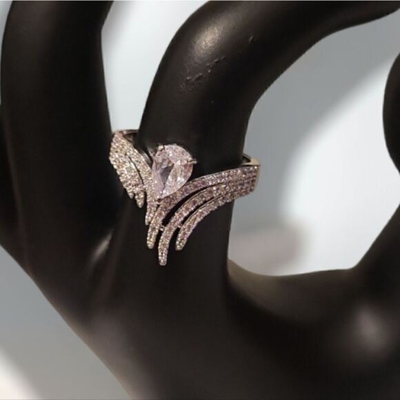 Size 9 Wing angel ring  with Inlaid Zircon White and diamond Plated - Picture 12 of 14